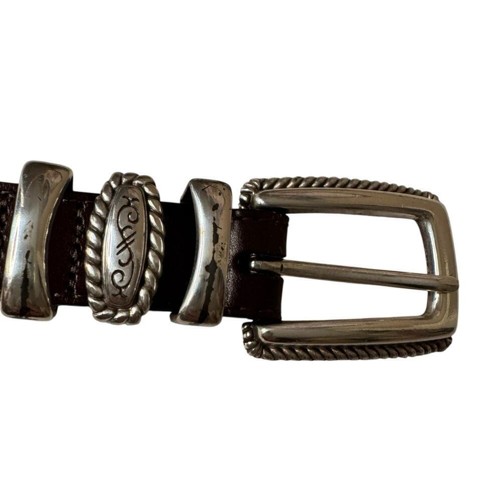 Brighton 2008 Brown Braided Leather Belt Medium/Large 32 Inch Silver Hardware - Picture 5 of 8